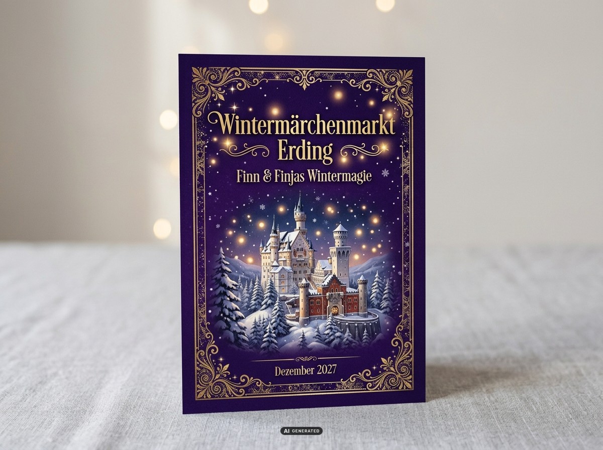 Beispiel-Flyer Wintermärchenmarkt Erding – Gestaltungsmuster (KI-generiert)