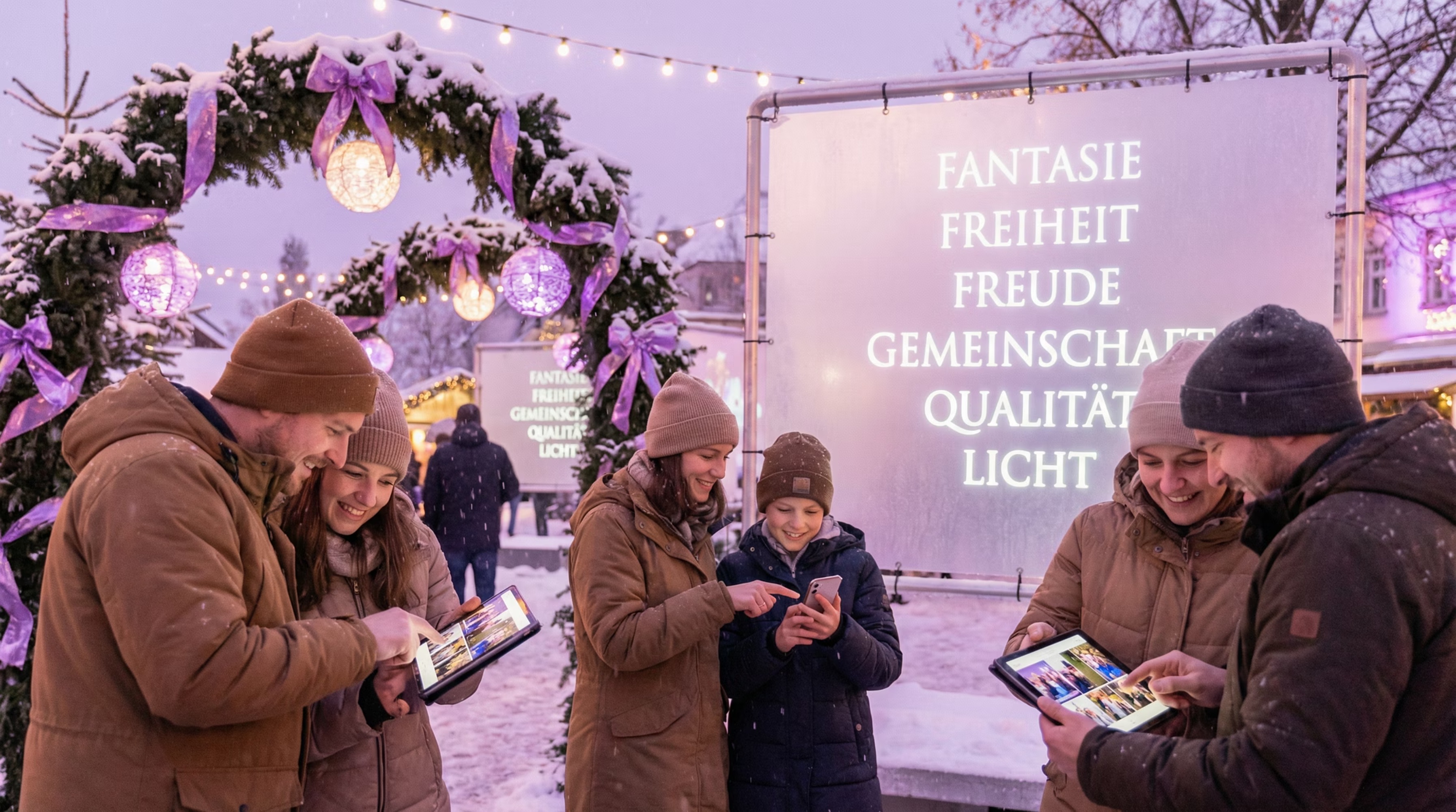 Besucher beim Wintermärchenmarkt – Fantasie Freiheit Freude Gemeinschaft